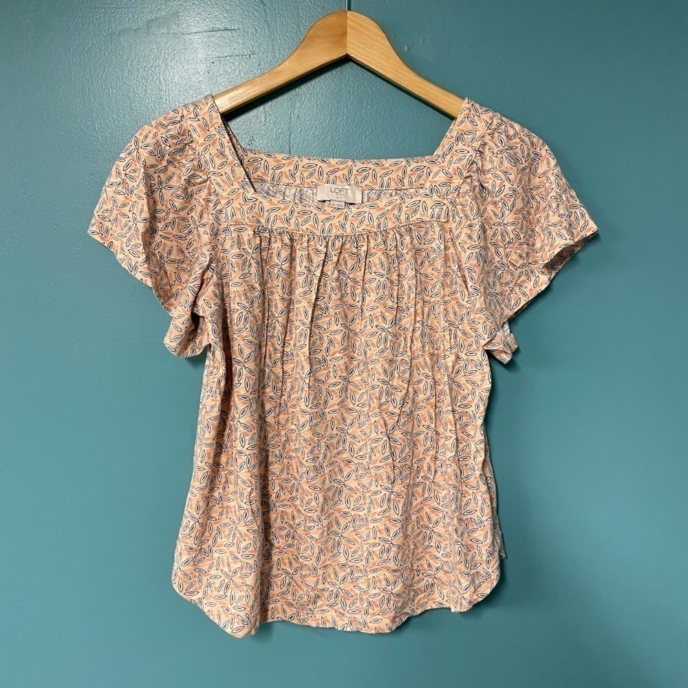 𝅺LOFT flowy sleeve floral print square neck top - petite small